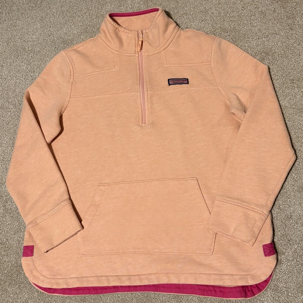 Vineyard Vines Womens Peach Pink Whale 1/4 Zip Pullover Sweatshirt Mock, Sz S